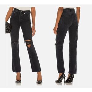 NEW Agolde 32 Lana Jean Mid Rise Vintage Straight Distressed Black Disorder